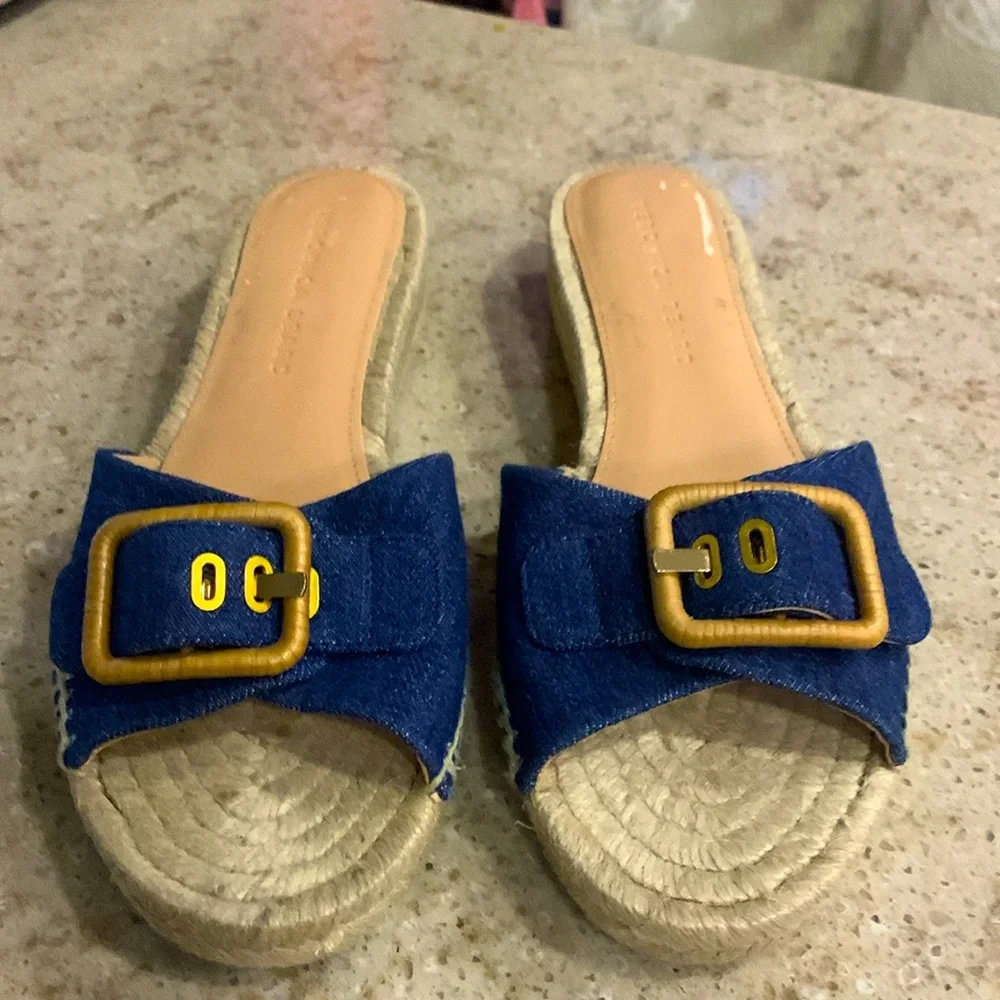 NWOT Veronica Beard Apa buckled denim espadrille slides Size 8